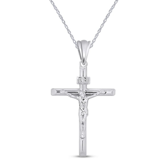 AFFY Jesus Christ INRI Crucifix Cross Pendant Necklace in 14K White Gold over Sterling Silver