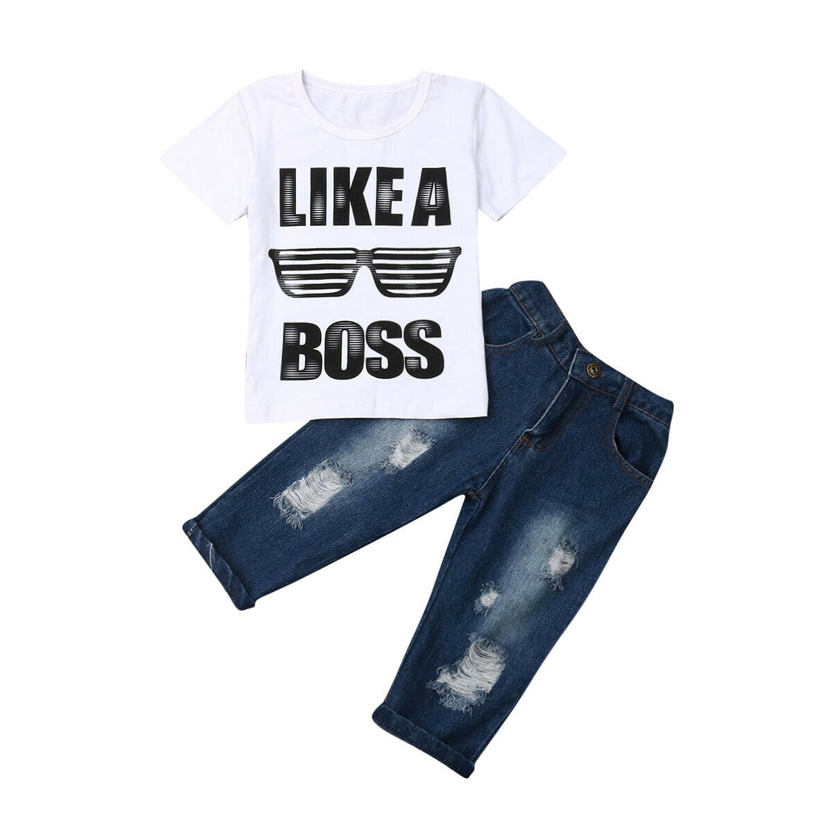 US Canis  Boys T-shirt+Ripped Denim Pants Outfits Summer Toddler Clothes 1-6Y 
