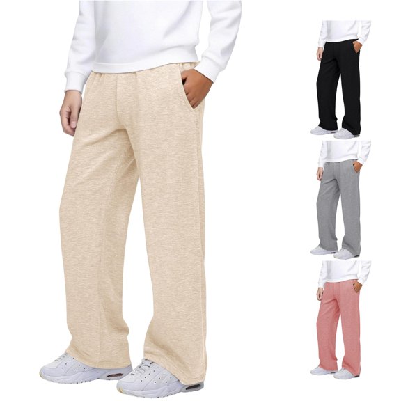 PMVFHDE Stylish Comfortable Casual Pants For Girls Soft Everyday Wear Elastic Waist Modern Design Beige,13-14Years
