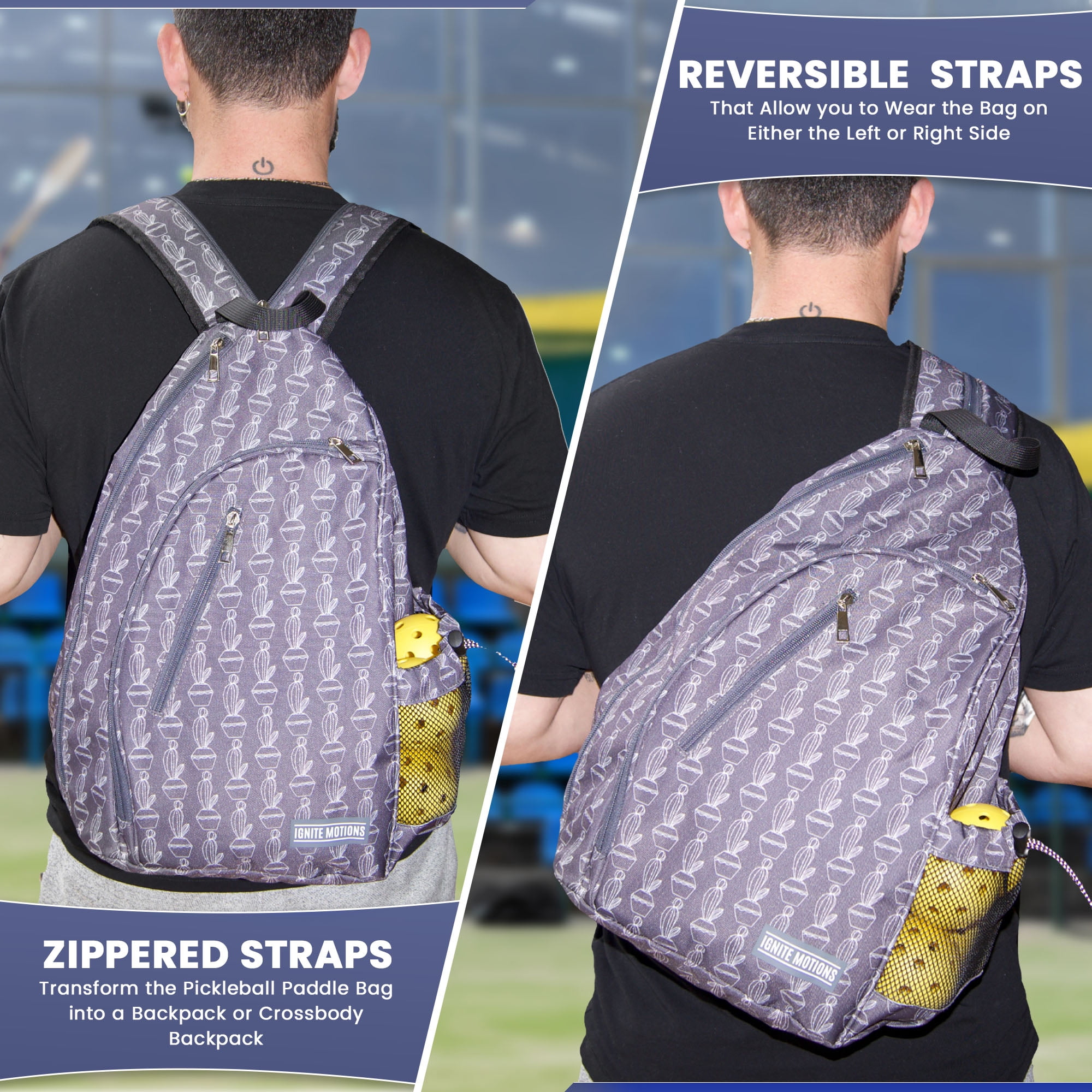 Pickleball Bag for Men & Women Pickleball Backpack - Adjustable Sling Bag/Crossbody with Fence Hook