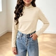 thumbnail image 6 of LUGOGNE Tween Girls Mock Neck T-Shirts Long Sleeve Thermal Shirts Solid Color Warm Undershirt Tops Beige,160, 6 of 8