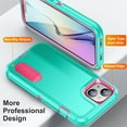 thumbnail image 5 of for iPhone 15 Plus Case with Kickstand, [10FT Military Drop Protection] Rugged Heavy Duty Hard PC+Soft Silicone Rubber Bumper Hybrid Triple-Layer Case for iPhone 15 Plus, Mint+Rose, 5 of 8