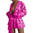thumbnail image 3 of Pijama Holgado con Estampado para Mujer, Informal, con Cordones, de Larga y Pantalones Cortos de Cintura Alta, para el Hogar. Rosa Roja L, 3 of 8