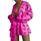 thumbnail image 3 of Pijama Holgado con Estampado para Mujer, Informal, con Cordones, de Larga y Pantalones Cortos de Cintura Alta, para el Hogar. Rosa Roja L, 3 of 8