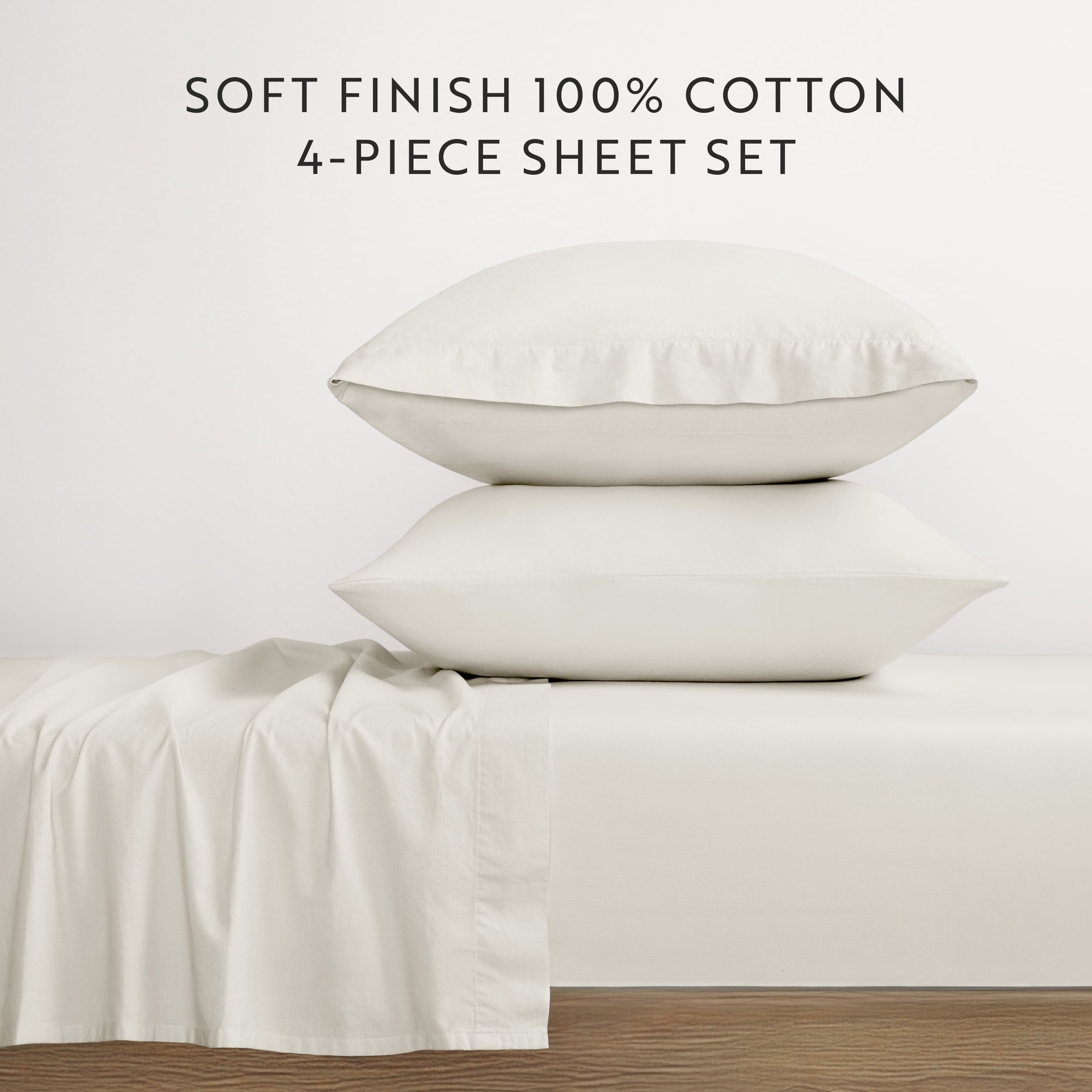 Noble Linens 4 Piece 100% Cotton Percale Sheet Set in Ivory, Twin