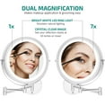 thumbnail image 2 of OVENTE Wall Mounted Lighted Makeup Mirror, 7" Double Sided 1X/7X Magnifying Vanity Mirror for Bathroom with LED Lights, Cordless, 360° Rotation and 13" Extendable Arm, Polished Chrome MFW70CH1X7X, 2 of 10