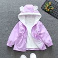 thumbnail image 2 of SGFCWSX Girls Bear Ear Hooded Jacket Kids Lightweight Zip Up Waistband Windproof Fall Spring Outerwear Coat Purple Size 8-10 Years, 2 of 5