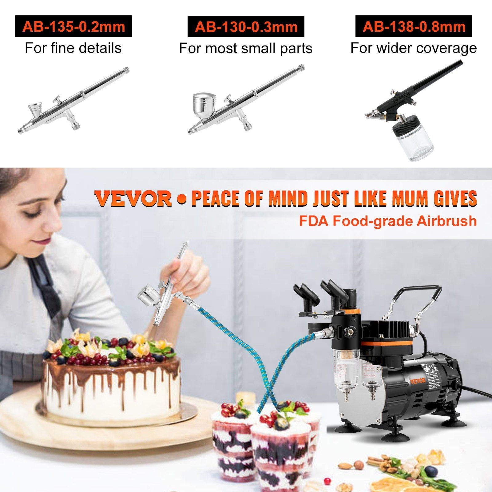 Professional Dual-Action Airbrush Kit with Compressor, Complete Airbrush System for Art, Nail Design, Cake Decorating, and Tattoo Practice
