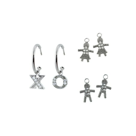 CZ Platinum over Sterling Silver Girl, Boy and "XO" Enhancers 3/4" Hoop Earrings