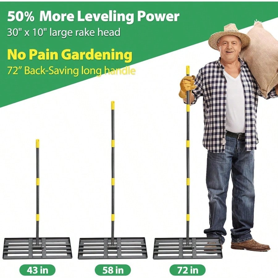 Lawn Leveling Rake 6 FT Ground Lawn Leveler with 30 x 10 Wide Large Rakes Head for Smooth Garss Soil Dirt Sand High Effect Yard Leveling Tool with Round Edge forGarden Golf Course No Flip