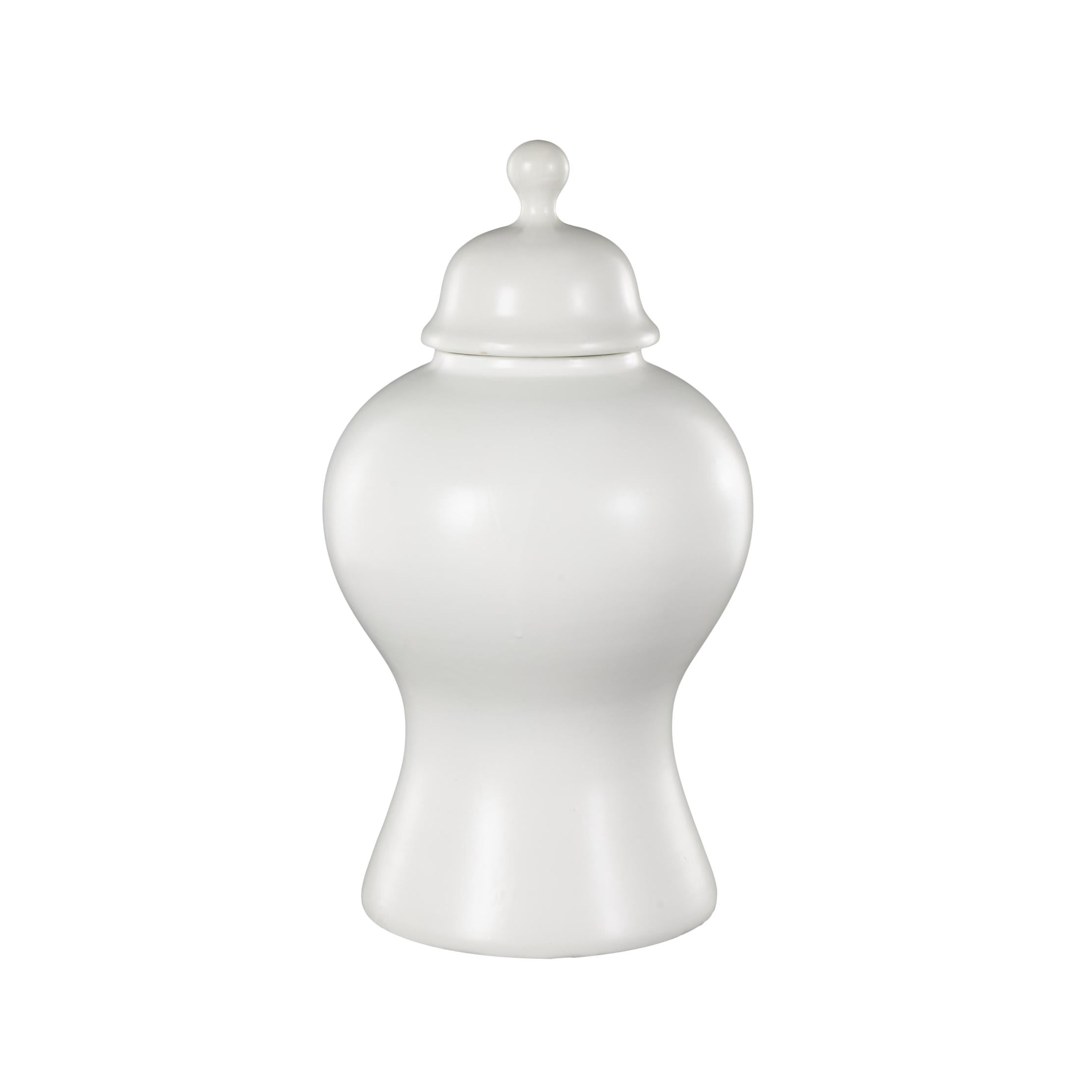DecMode 8" x 15" White Ceramic Rounded Hourglass Decorative Jars with Lid and Ball Knob, 1-Piece