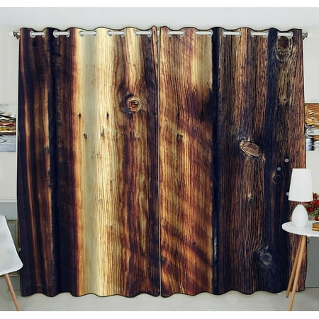 Pottery Barn Inspired Rooms GCKG Rustic Old Barn Wood Art Window Curtain Kitchen Curtain Window Drapes Panel for Living Room Bedroom Size 52(W) x 84(H) inches (Two Piece) ()