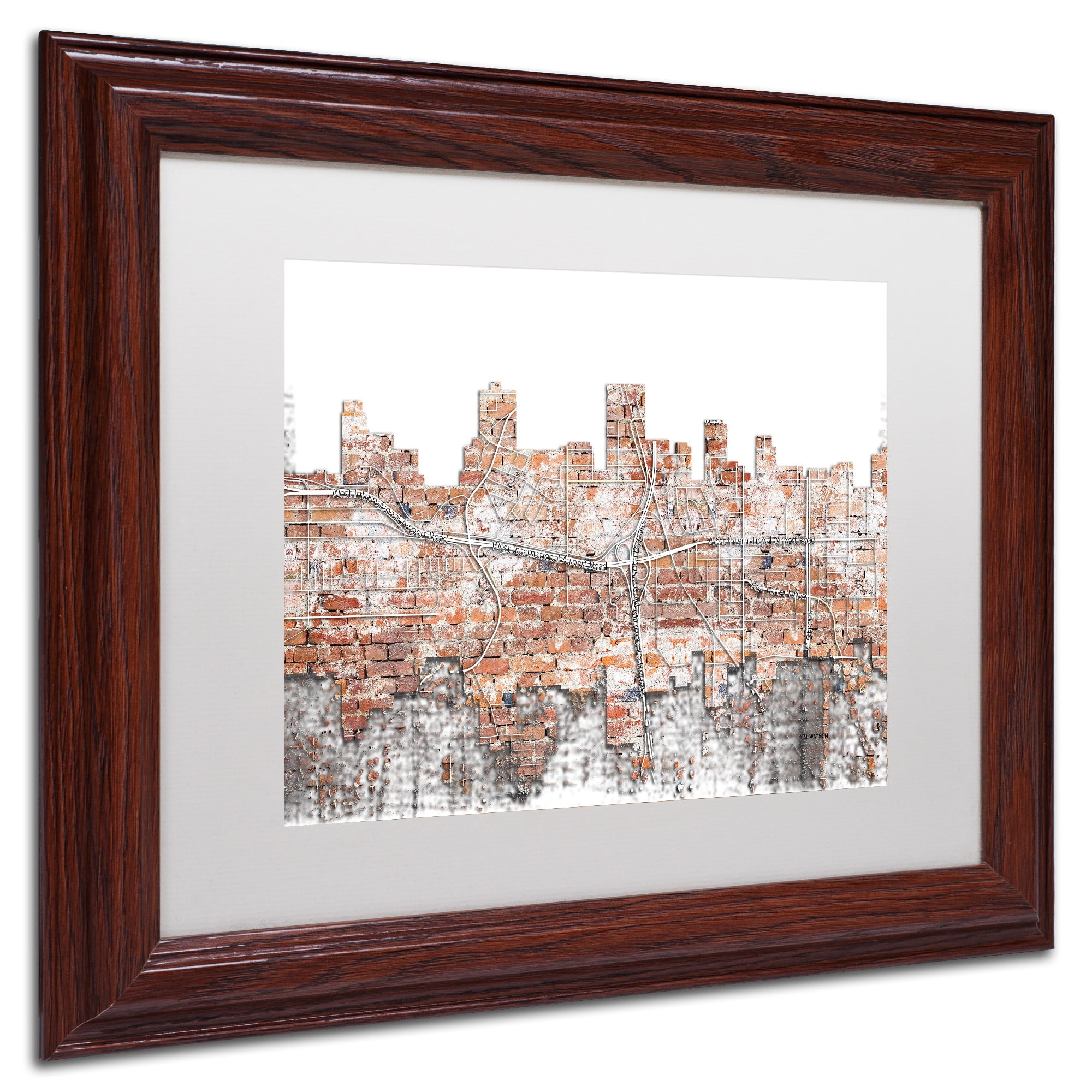Trademark Fine Art "Anchorage Alaska Skyline Brick" Canvas Art by Marlene Watson, White Matte, Wood Frame