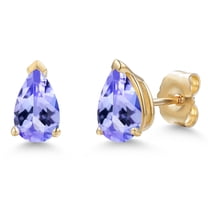 Gem Stone King 10K Yellow Gold Blue Tanzanite Stud Earrings for Women | 1.32 Cttw | Gemstone December Birthstone | Pear Shape 7X5MM