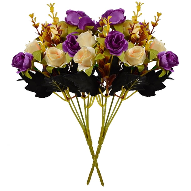 Ramo de rosas de cristal artificial Ceremonia de banquete de boda Decoración floral de tela de seda rosa falsa, Morado oscuro Inevent HA6935-06B