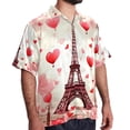 thumbnail image 2 of Eiffel Tower Valentine's Day Men's Short Sleeve Hawaiian Beach Poplin Shirt Casual Printed Button Down Summer Unisex Shirt, 2 of 6