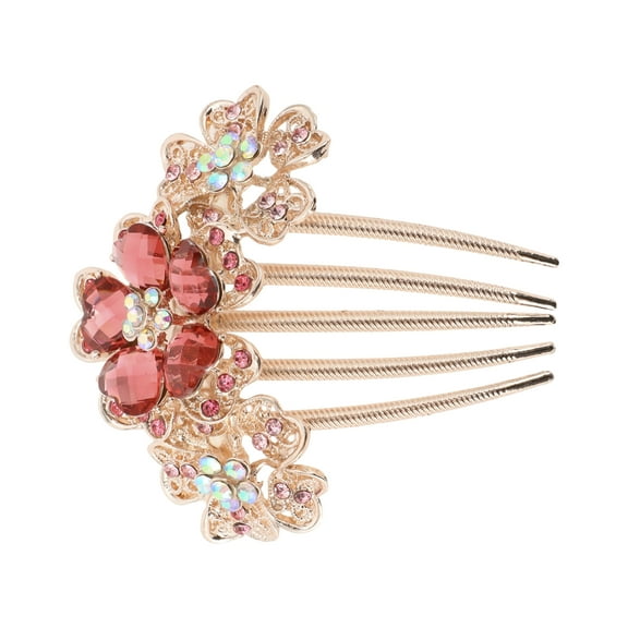 1 Pc Women Three Flowers Hair Insert Comb for Straight Thick Wavy Curly Hair Red Alloy Rhinestone