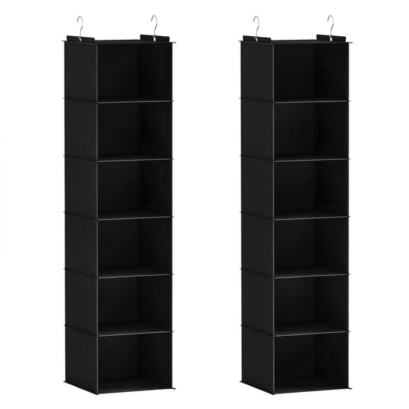 Closet Hanging Storage Shelves, 6-Shelf Hanging Closet Organizer with Bamboo Inserts, Foldable Closet Organizers and Storage for Bedroom,Sturdy Hook Closet Storage W/ 2 Side Pockets,Gray
