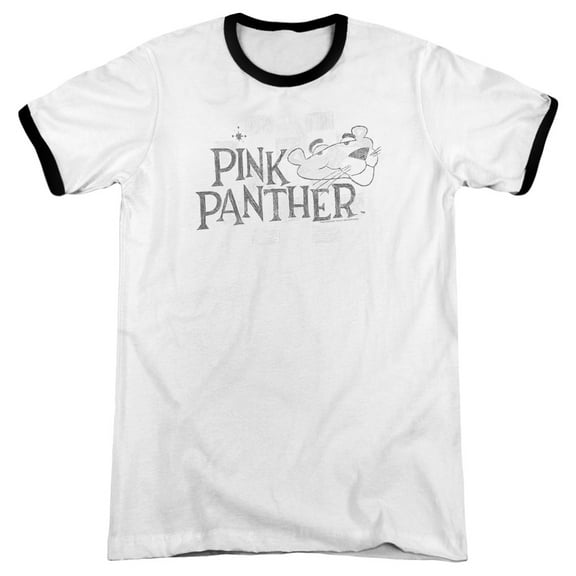 Pink Panther Sketch Logo Adult Ringer T-Shirt White Black