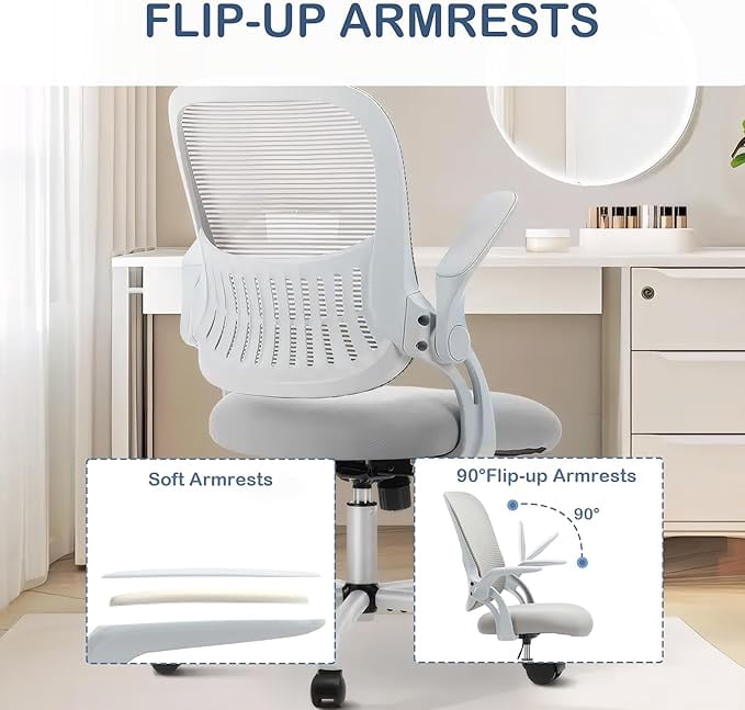 Ergonomic High-Back Mesh Office Chair - Breathable Waist and Back Support Computer Chair with Adjustable Armrests, Height Adjustment, and 360° Swivel Base(Gray)
