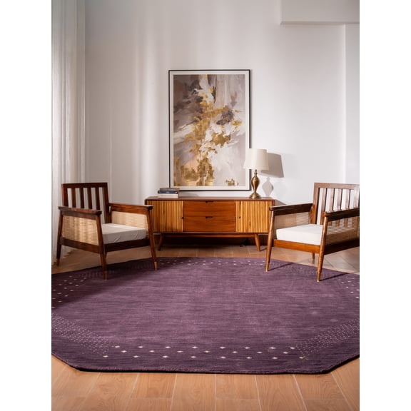 Rugsotic Carpets Hand Knotted Loom Wool 8'x8' Octagon Area Rug Contemporary Purple L00585