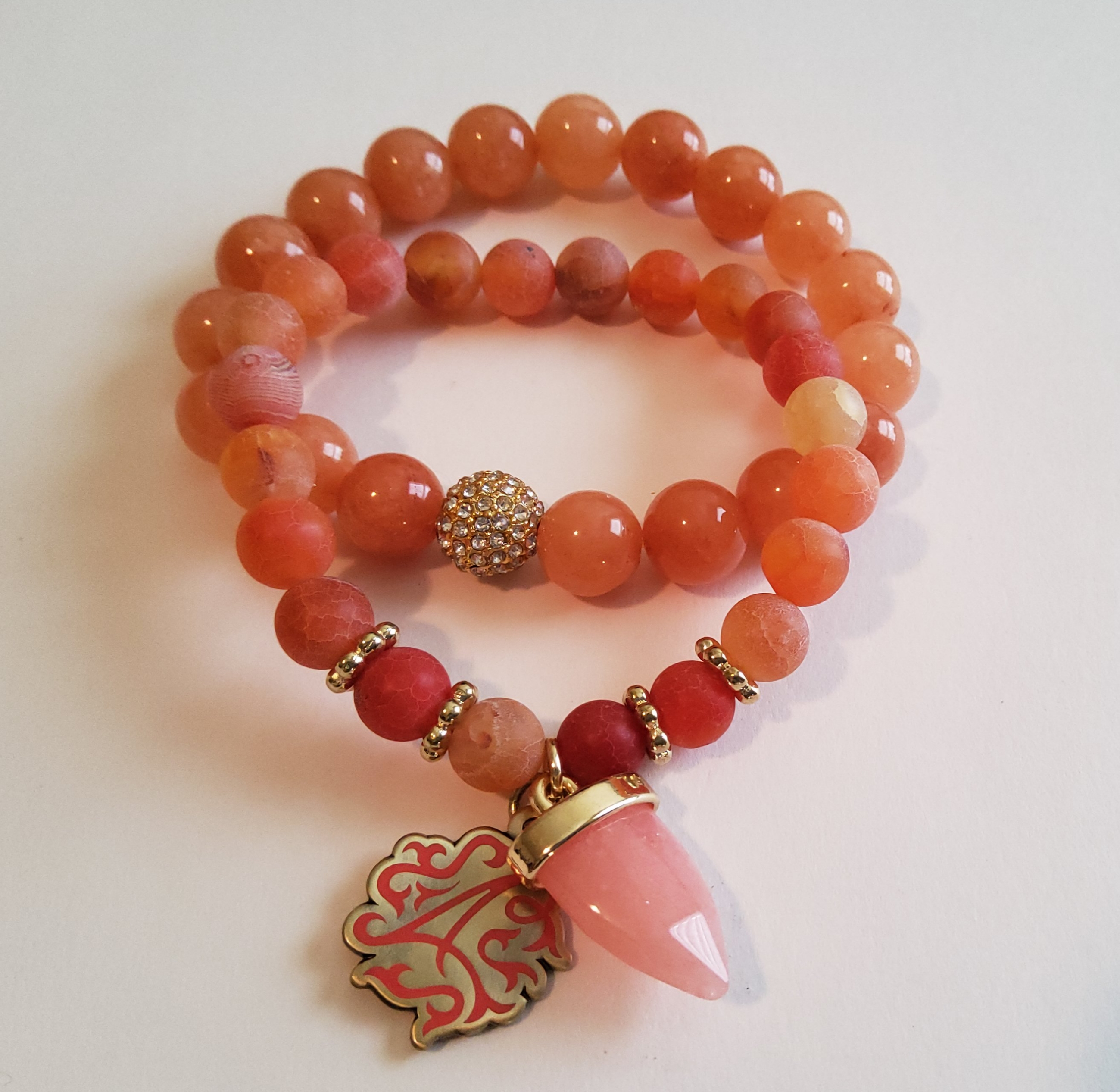 Angie's Jewelry Women's Coral Bracelet Set w/Charm