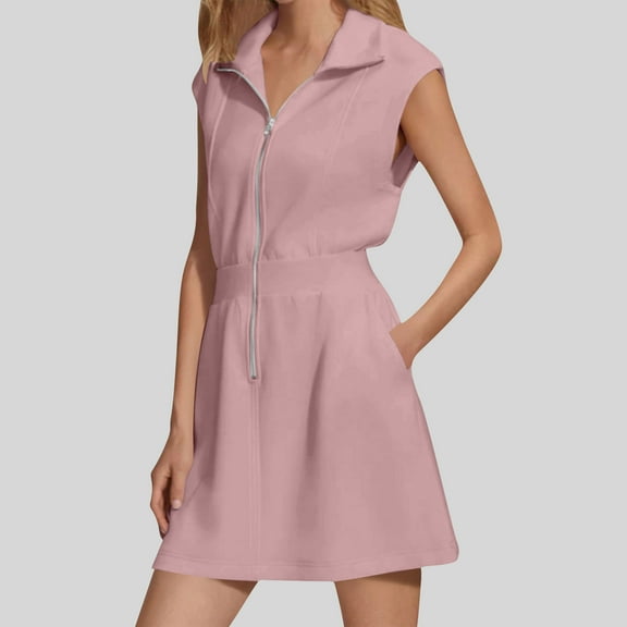 OSFVNOXV Tennis Dresses for Women Summer Half Zip Up Golf Dress Mini Length Athletic Sleeveless Sports Yoga Workout Outfits with Pockets