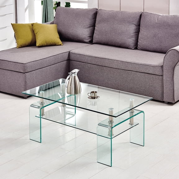 S&M Modern Rectangle Glass Coffee Table, Clear