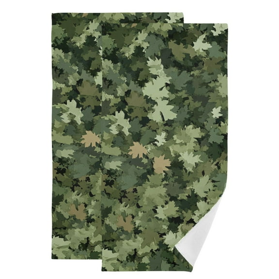 Dark Green Leaf Camouflage Hand Towel Absorbent Bath Towels for Bathroom Sports Gym(28.3" X 14.4") Set of 2