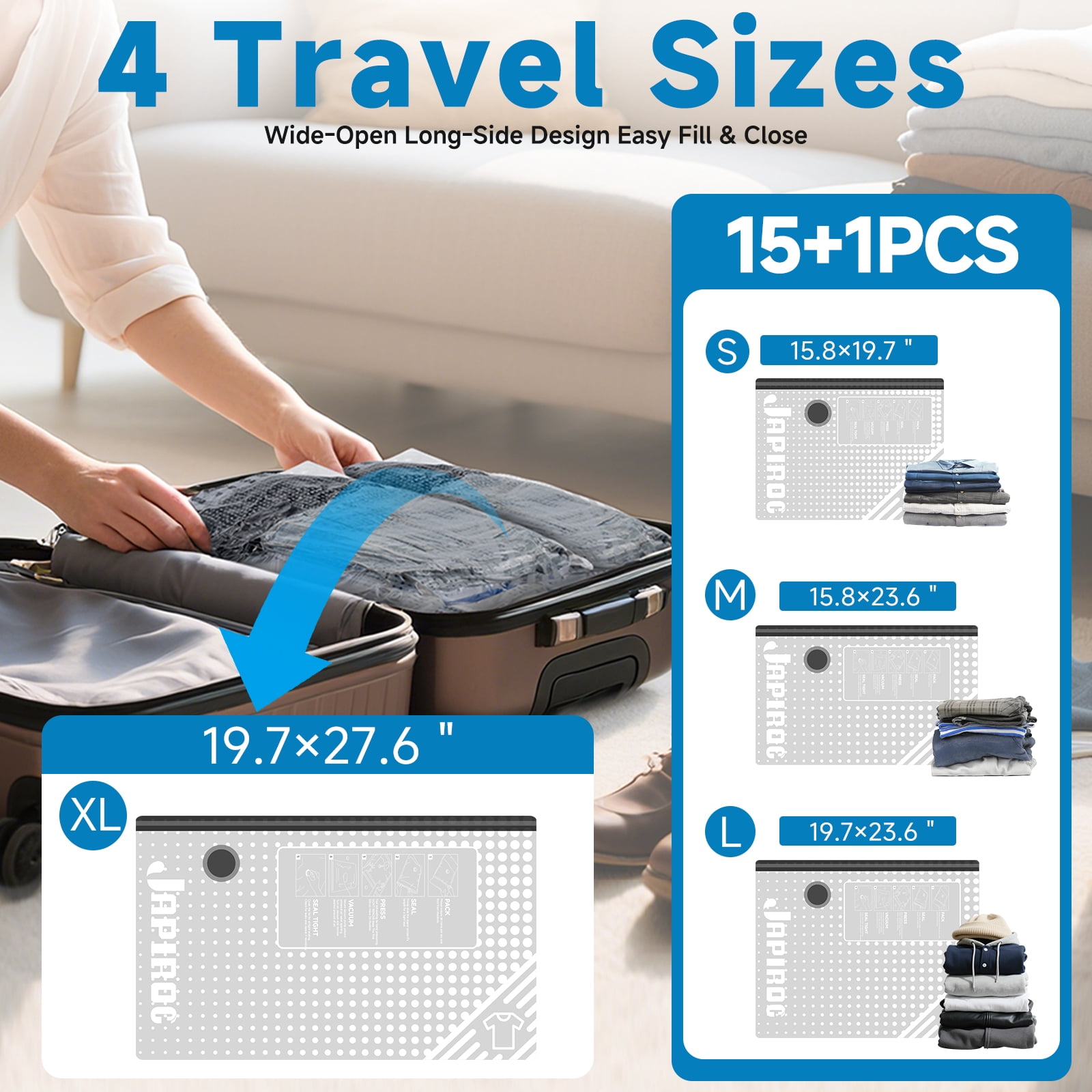 16-Pack Travel Vacuum Storage Bags with USB Electric Pump, 4 Sizes, Reusable Space Saver Bags for Clothes, Luggage & Home Storage