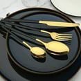 thumbnail image 3 of 24 Piece Mirror Golden Plated 18/0 Stainless Steel Flatware Set, Black Handle With Golden Mouth Silverware Set With Teaspoon Cutlery Set Service for 6, 3 of 14