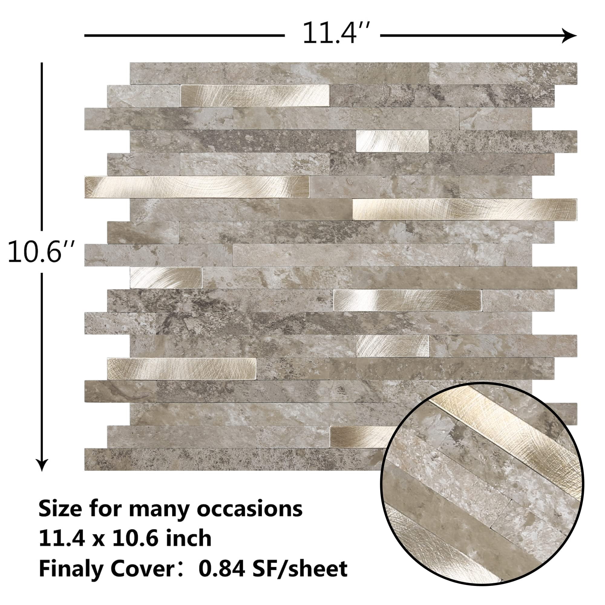 Peel And Stick Marble Backsplash Tile  10 Sheets Slate With Vintage Stripes Self-adhesive Wall For Kitchen Bathroom Fireplace Rv (11.4" X 10.6")