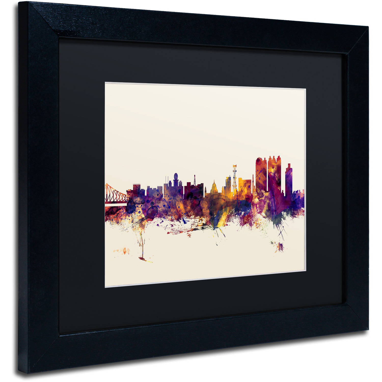 Trademark Fine Art "Calcutta India Skyline" Canvas Art by Michael Tompsett, Black Matte, Black Frame