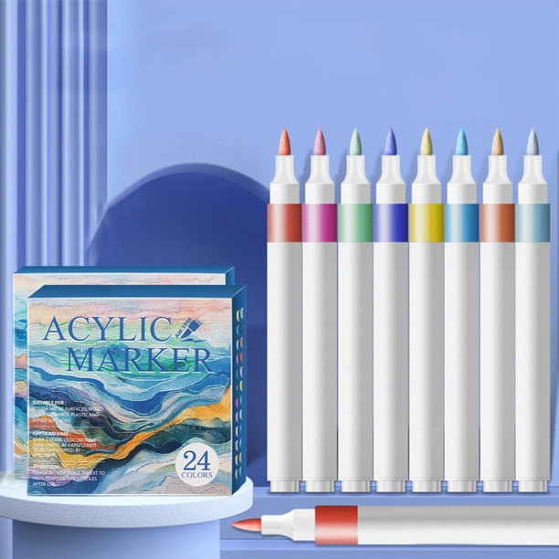 Juego de plumas para acuarela de 12 o 24 • Punta de nylon suave y flexible • Marcadores de pintura acrílica para lienzo, papel y arte en tela • 10 ml