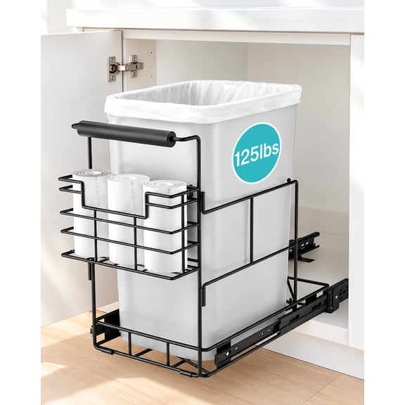 Pull Out Trash Can Under Cabinet, Under Sink Trash Can Kit for 7.5-10 Gallon with Garbage Bag Holder, Holds Up to 125 lb (Bin Not Included)