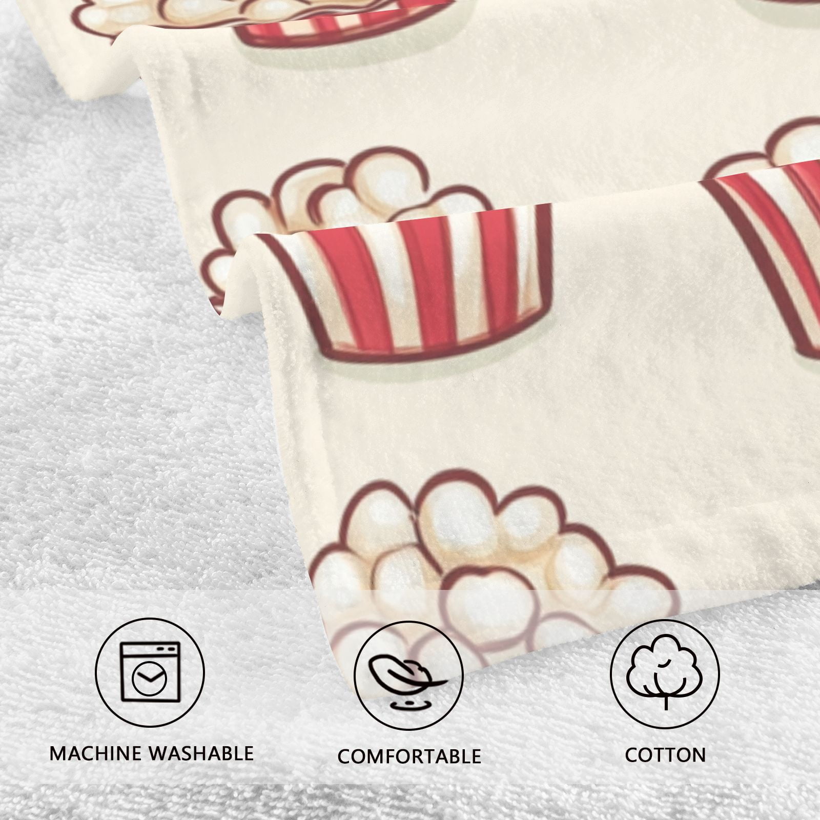 Cartoon Popcorns Hand Towels Cotton Bath Towels Large Face Towels Absorbent for Bathroom 2 Packs