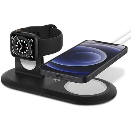 Spigen Mag Fit Duo Designed for MagSafe Charger Stand for iPhone 15, iPhone 14, iPhone 13, iPhone 12 Models/Apple Watch Stand for All Series/Airpods MagSafe Charging Pad Case - Black
