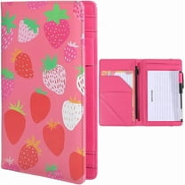 PU Leather Clipboards Portfolio Folder Leather Padfolio Binder Storage Clipboard with 5 Pockets Spiral Clipboard Folio with Notepad Elastic Closure and Pen Loop Strawberry 7.8x4.9 Inch