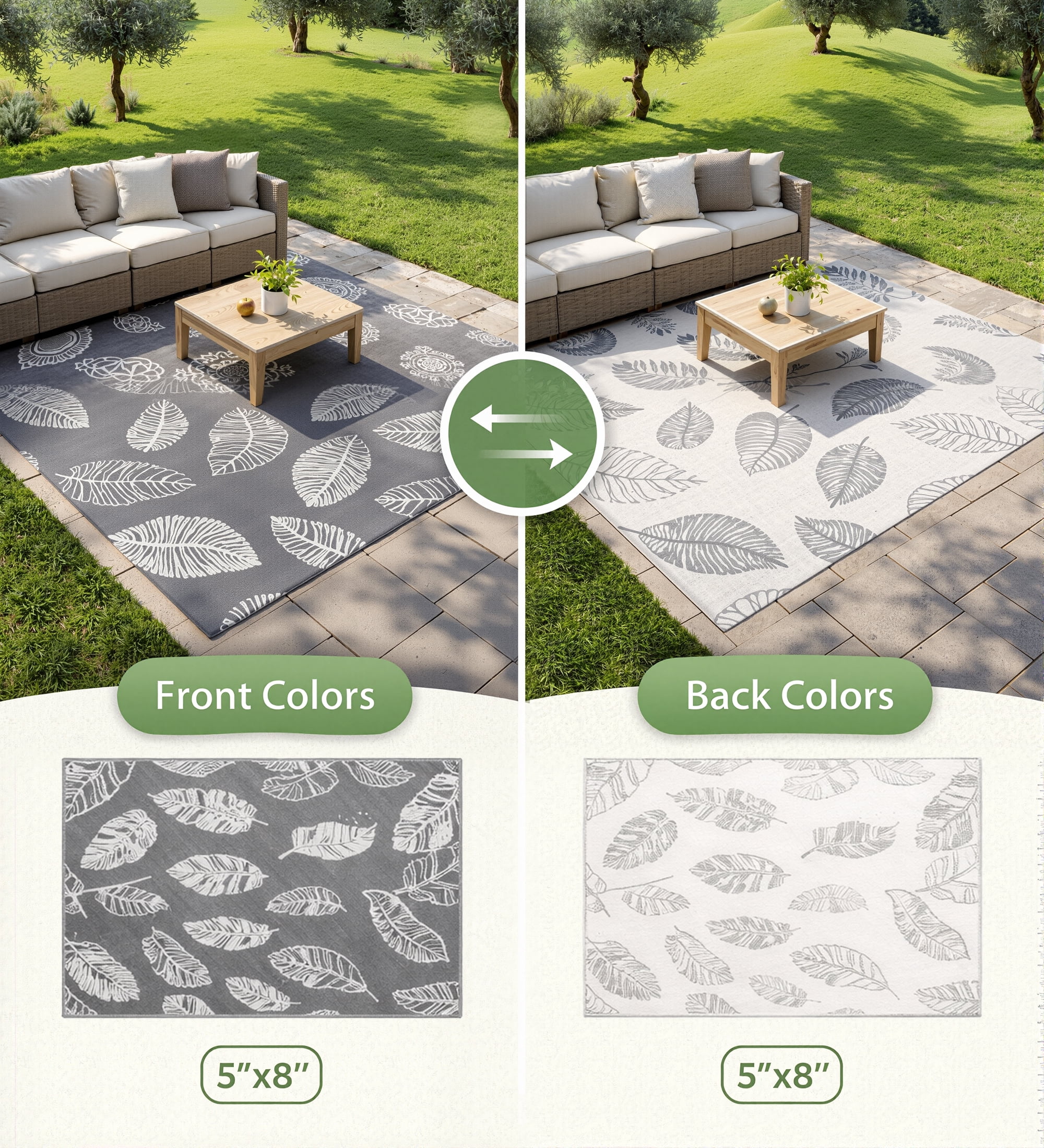 OHHANI Outdoor Rugs 5'x8', Waterproof Reversible Plastic Straw Rug, Portable RV Camping Mat for Deck Beach Picnic Balcony
