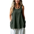 thumbnail image 3 of Auralook Womens Solid Sleeveless Tank Tops Summer Round Neck Loose Linen Shirts Boho Vacation Blouse Clothes, 3 of 8