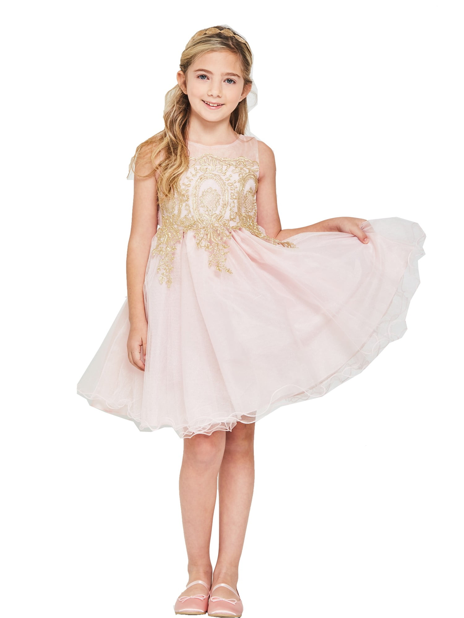 Good Girl Girls Pink Gold Cord Embroidery Junior Bridesmaid Easter