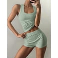 thumbnail image 4 of Women'S Slim Fit Sports Shorts Set Sleeveless Top and Shorts Bean Green XL, 4 of 6