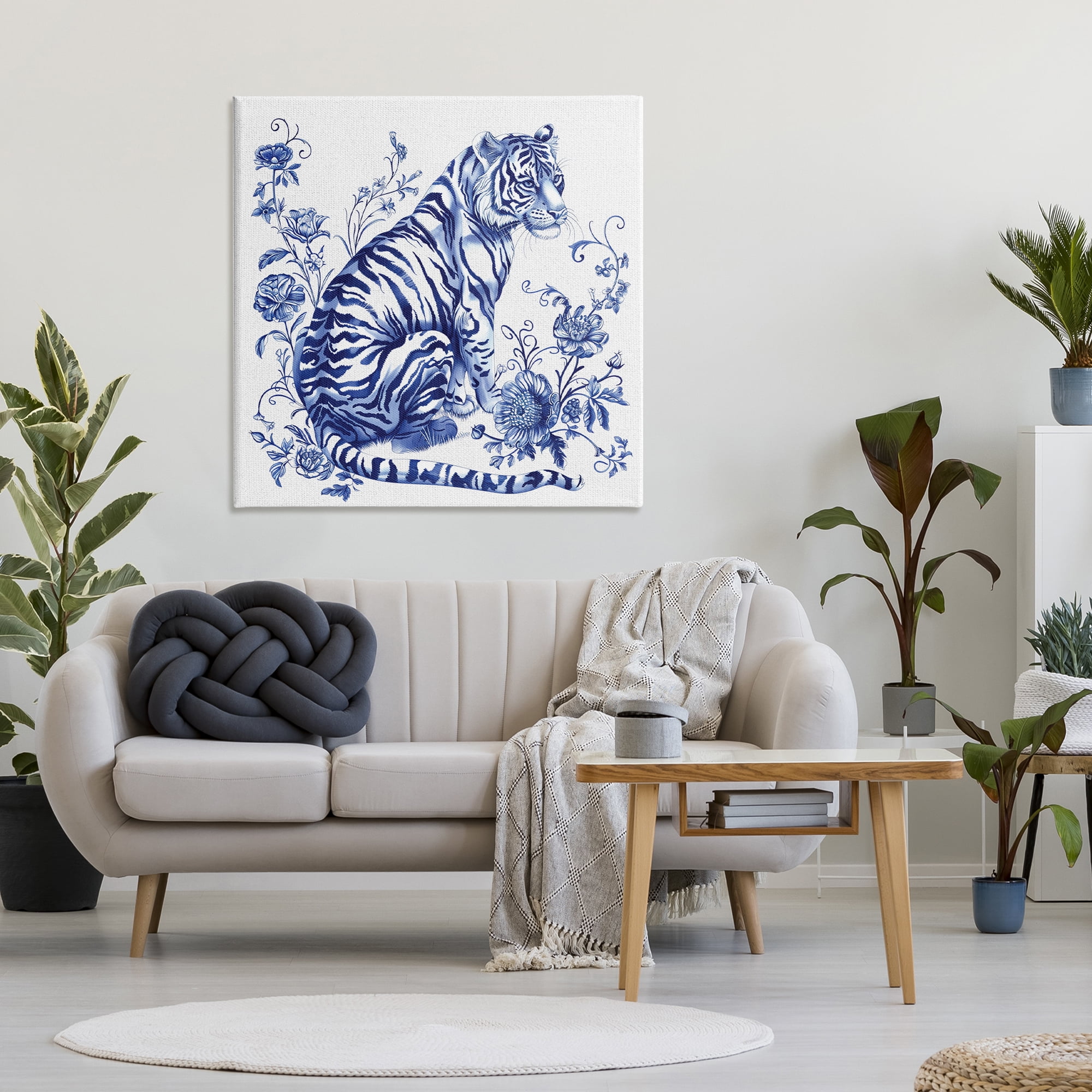 Traditional Ornate Floral Tiger Canvas Wall Art, design by Lettered and Lined