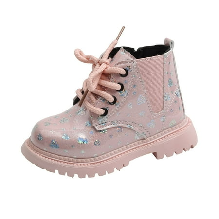 BOBOGOJP Back To School Toddler Boys Combat Boots Kids Lace Up Waterproof Combat Shoes With Side Zipper for Toddler (Pink 27)