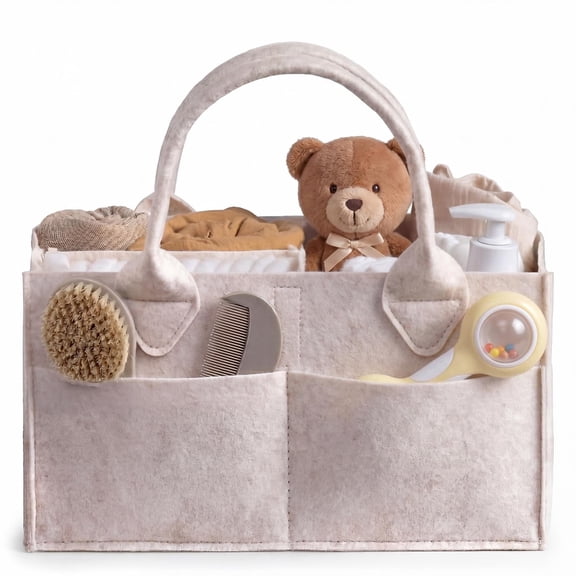 Baby Diaper Caddy Organizer, Large Portable Nursery Basket for Changing Table, Baby Shower Gift, Oatmeal