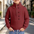 thumbnail image 2 of AUDeals Boys Girls Cable Knit Quarter Zip Sweater Mock Neck Button Pullover Knitted Sweater Toddler Baby Kids Casual Outerwear Tops (Red, 9-10 Years), 2 of 5