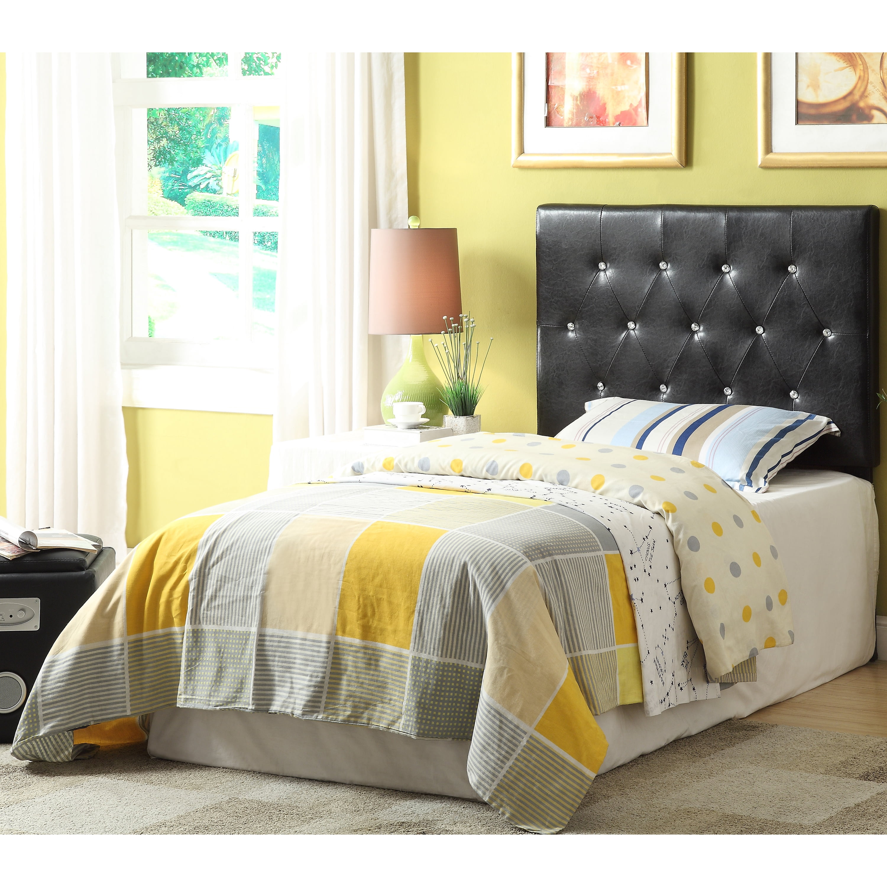 Furniture of America Manizales Tufted Faux Leather Black Twin Kids Headboard