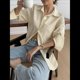 thumbnail image 5 of Camisas de Mujer con Botones, Camisas Formales A Rayas, Mangas Largas, Solapas, Camisas de Oficina, Blusas Caqui L, 5 of 8