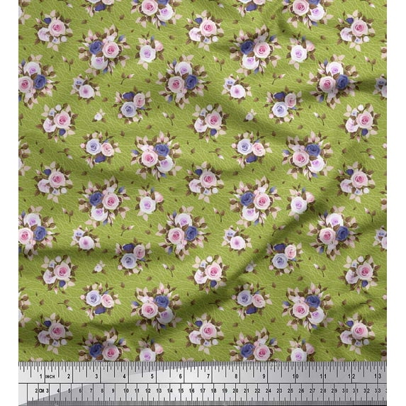 Soimoi Cotton Cambric Fabric Leaves & Rose Floral Fabric Prints By Yard 56 Inch Wide