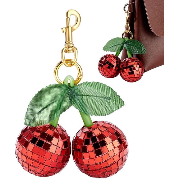 Cherry Bag Charm Disco Ball Mirror Cherry Keychain Purse Charm Cute Cherry Charm for Handbag Purse Birthday Gift